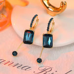 Square Crystal Tassel Long Drop Earrings