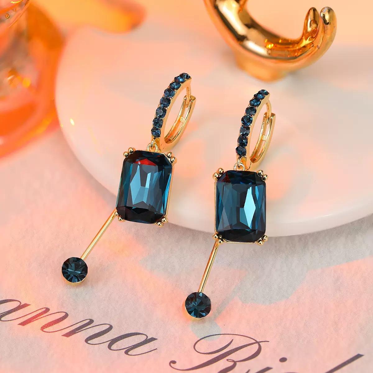 Square Crystal Tassel Long Drop Earrings