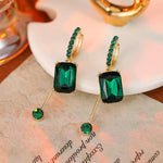 Square Crystal Tassel Long Drop Earrings