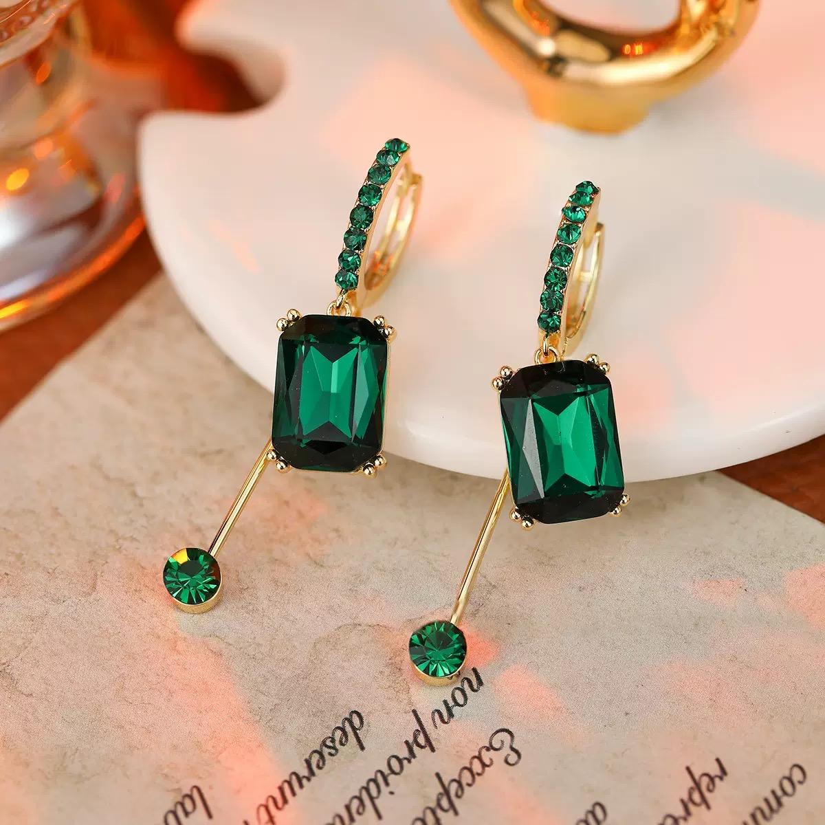 Square Crystal Tassel Long Drop Earrings