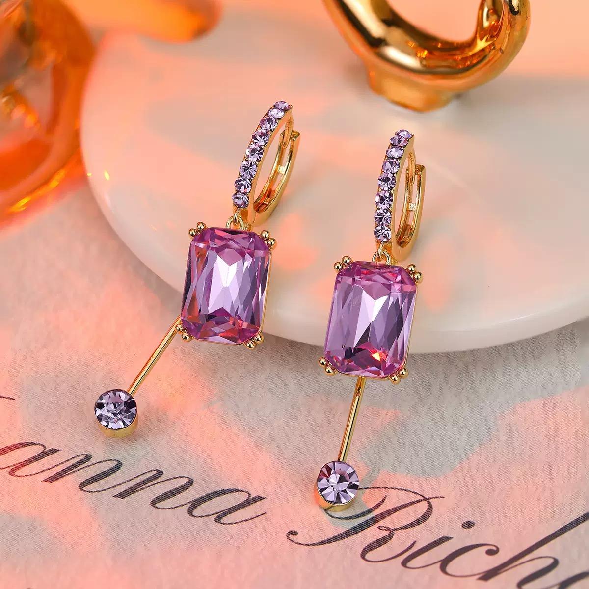 Square Crystal Tassel Long Drop Earrings