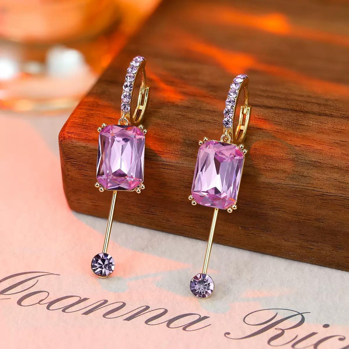 Square Crystal Tassel Long Drop Earrings