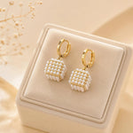Square Faux Pearl Tassel Drop Earrings