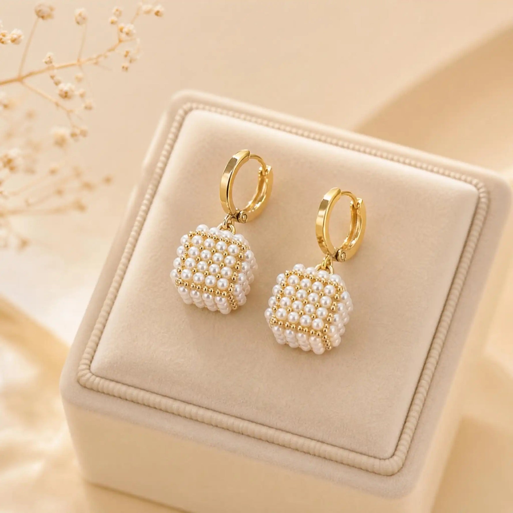 Square Faux Pearl Tassel Drop Earrings