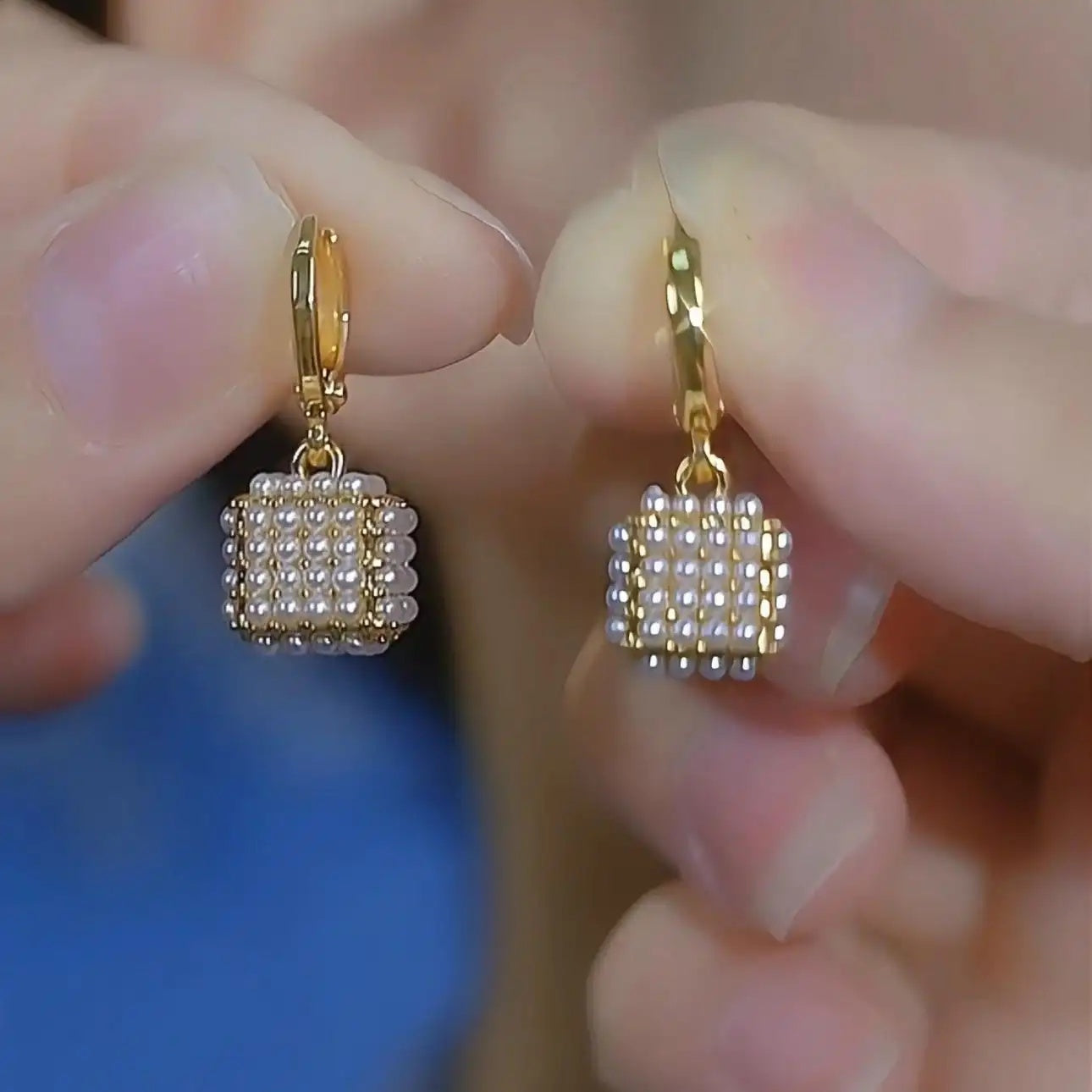 Square Faux Pearl Tassel Drop Earrings