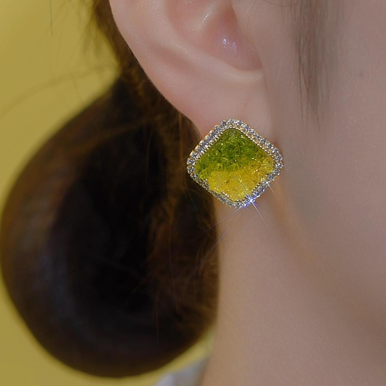 Square Geometric Crystal Earrings