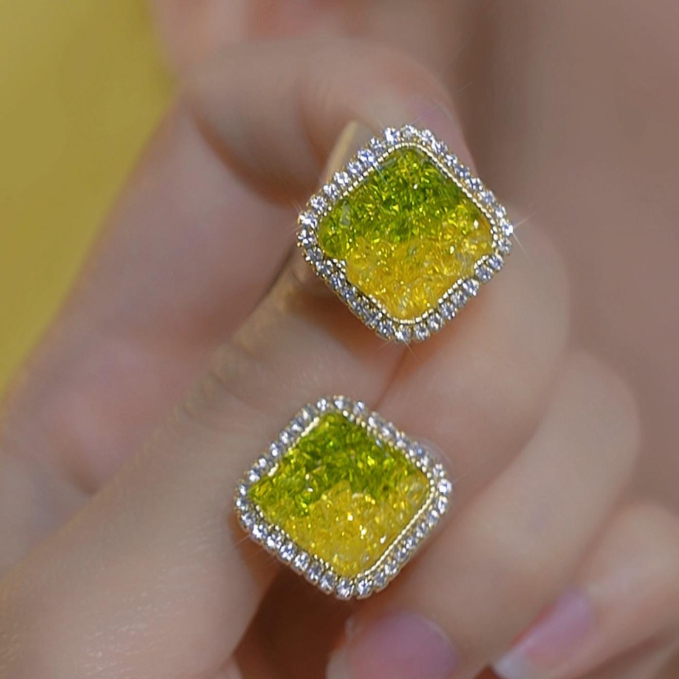 Square Geometric Crystal Earrings