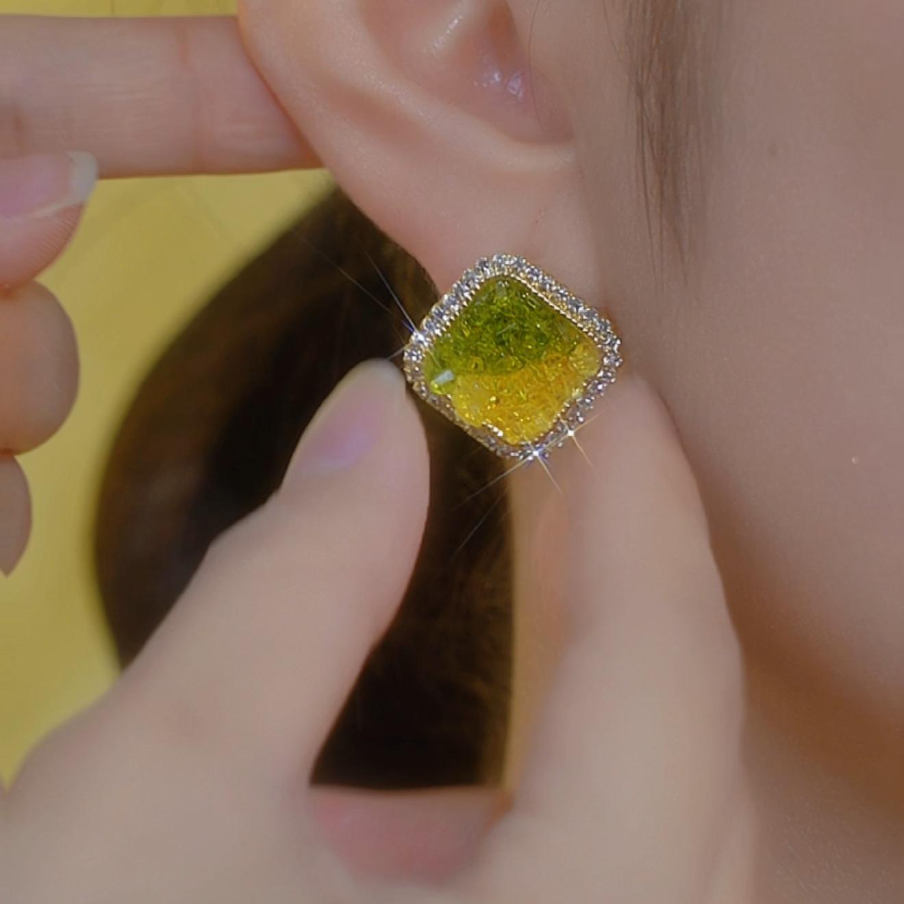 Square Geometric Crystal Earrings