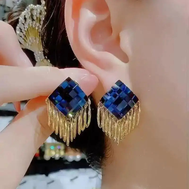 Square Glass Korean Geometric Drop Earrings