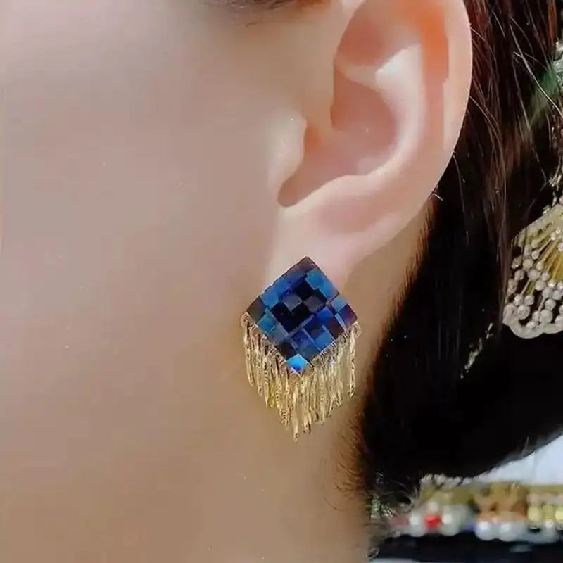 Square Glass Korean Geometric Drop Earrings