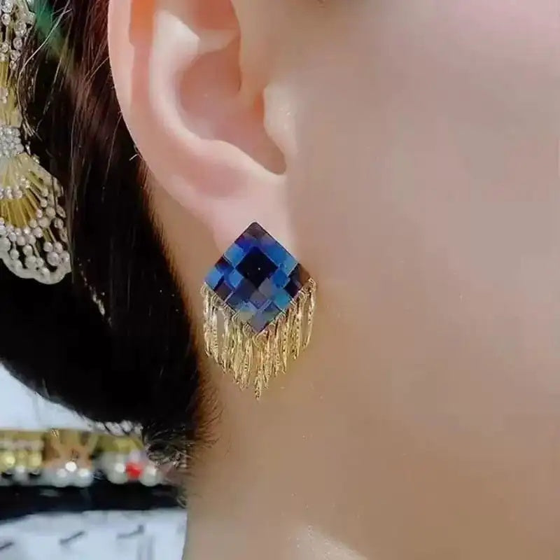 Square Glass Korean Geometric Drop Earrings