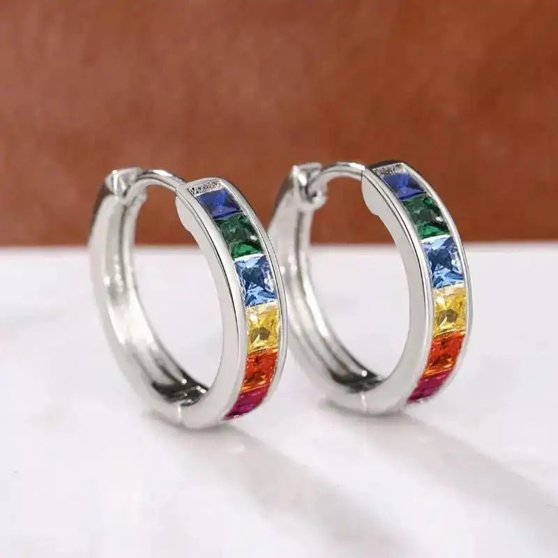 Square Shaped Colorful Crystal Clip-On Hoop Earrings