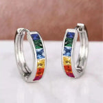 Square Shaped Colorful Crystal Clip-On Hoop Earrings