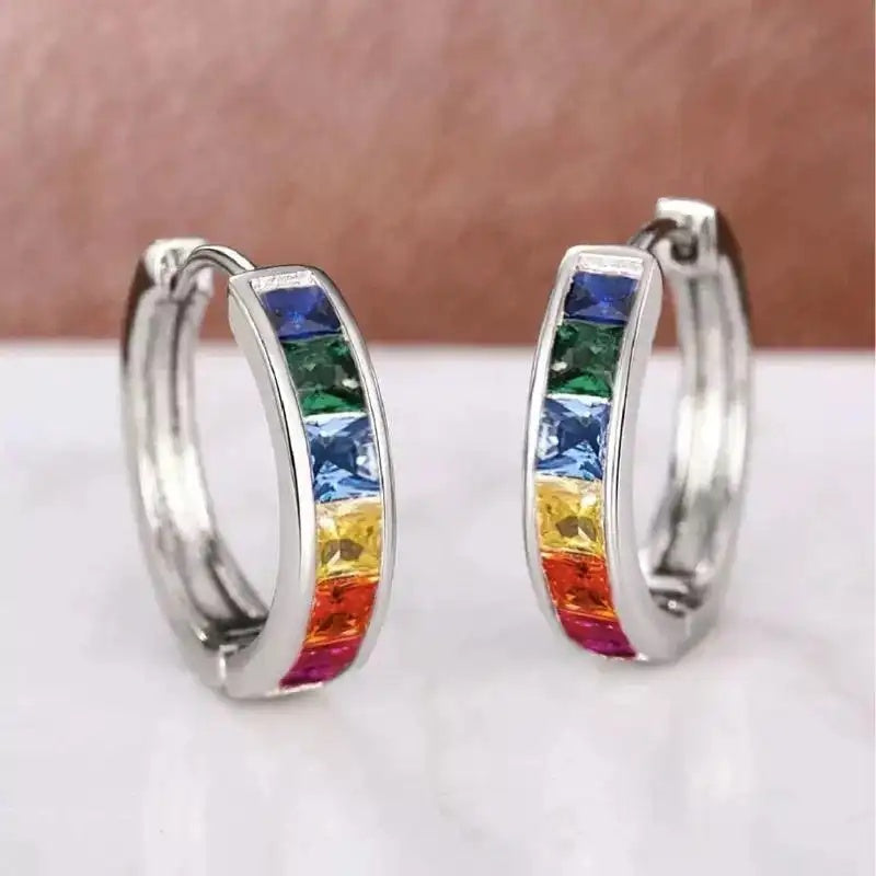 Square Shaped Colorful Crystal Clip-On Hoop Earrings