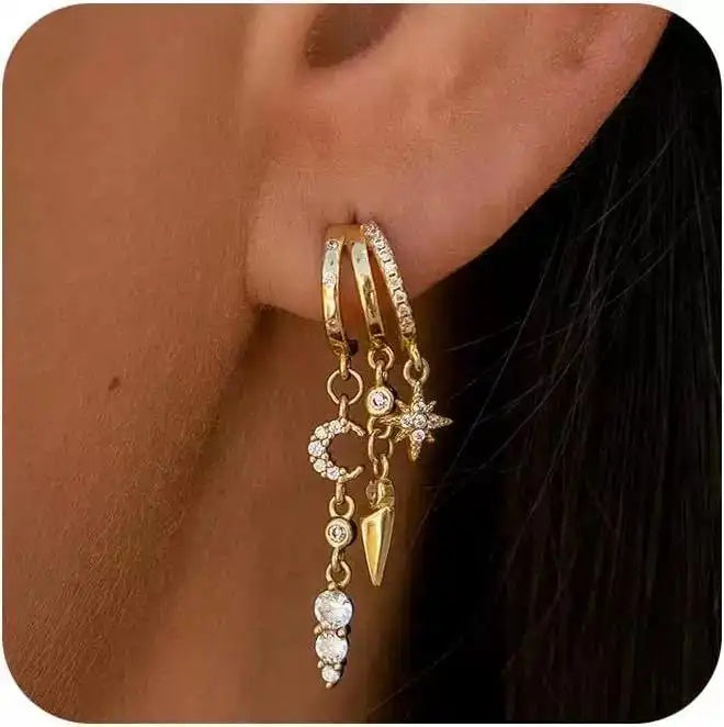 Star Moon Irregular Tassel Appearance Drop Earrings