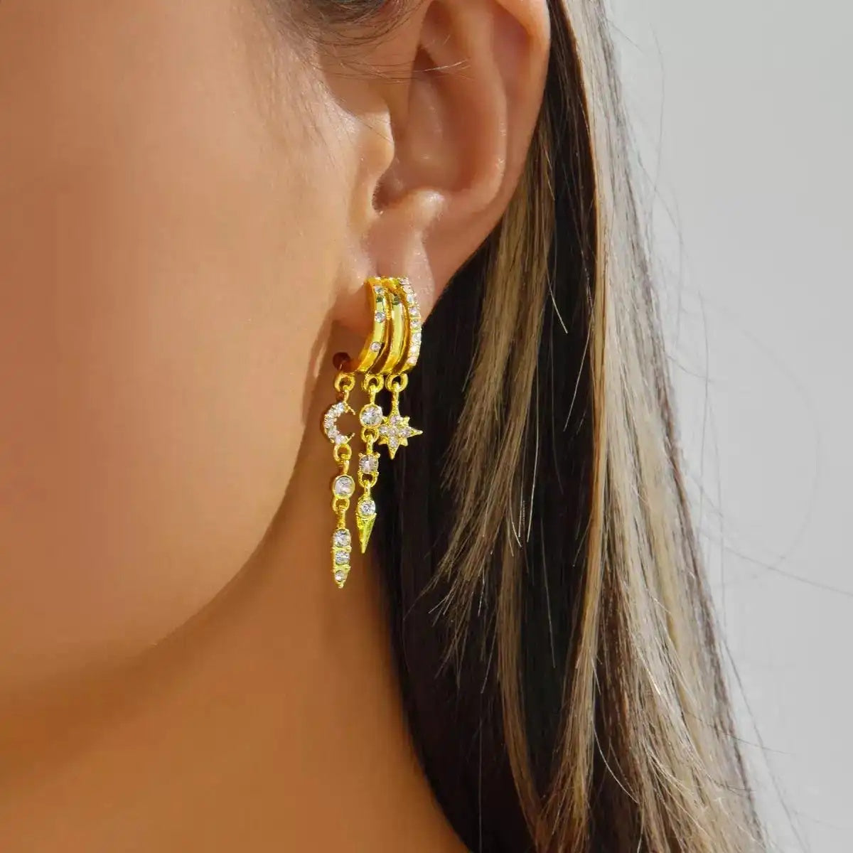 Star Moon Irregular Tassel Appearance Drop Earrings