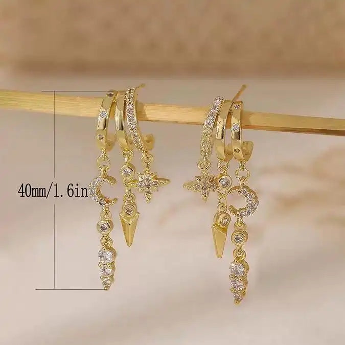 Star Moon Irregular Tassel Appearance Drop Earrings