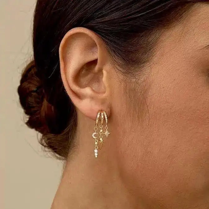 Star Moon Irregular Tassel Appearance Drop Earrings