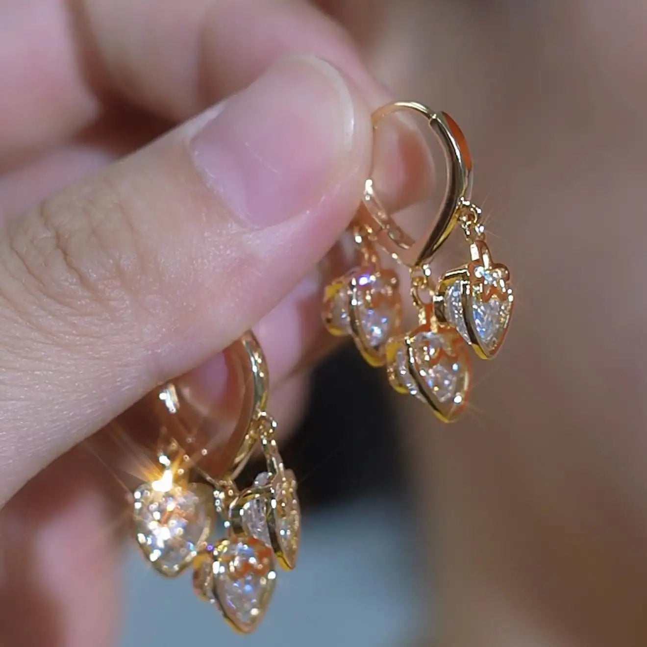 Strawberry Heart Crystal Drop Earrings