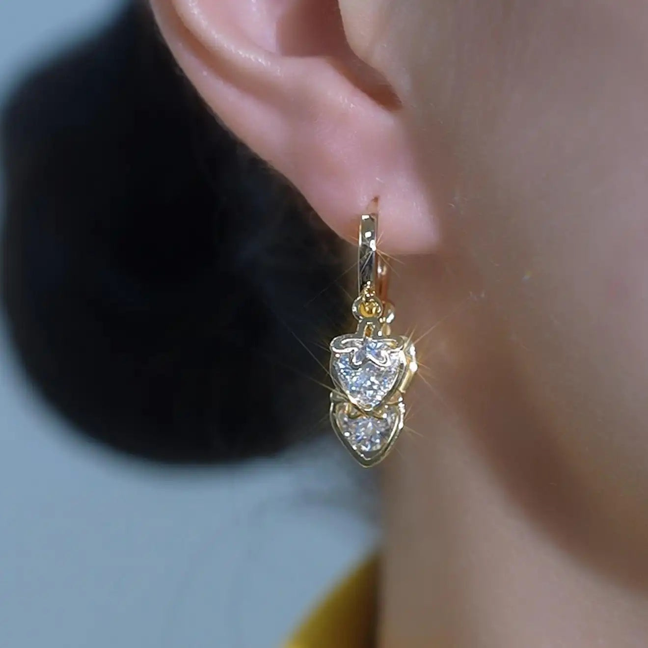 Strawberry Heart Crystal Drop Earrings