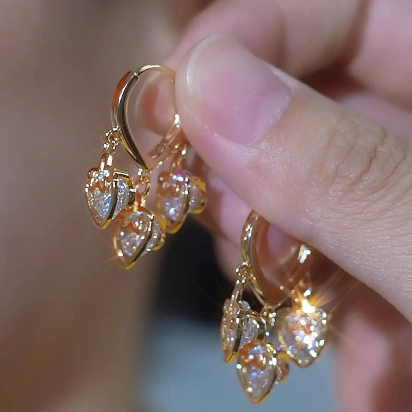 Strawberry Heart Crystal Drop Earrings