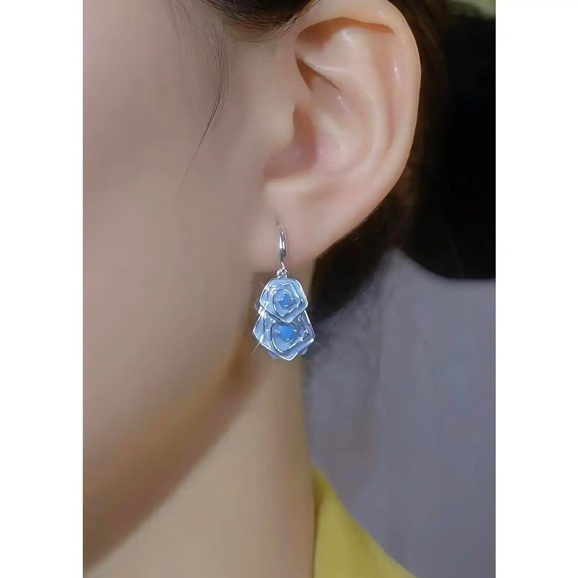Stunning Exaggerated Blue Rose Mosquito Earrings