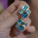 Stunning Sparkle Blue 3d Square Earrings