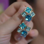 Stunning Sparkle Blue 3d Square Earrings