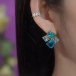 Stunning Sparkle Blue 3d Square Earrings