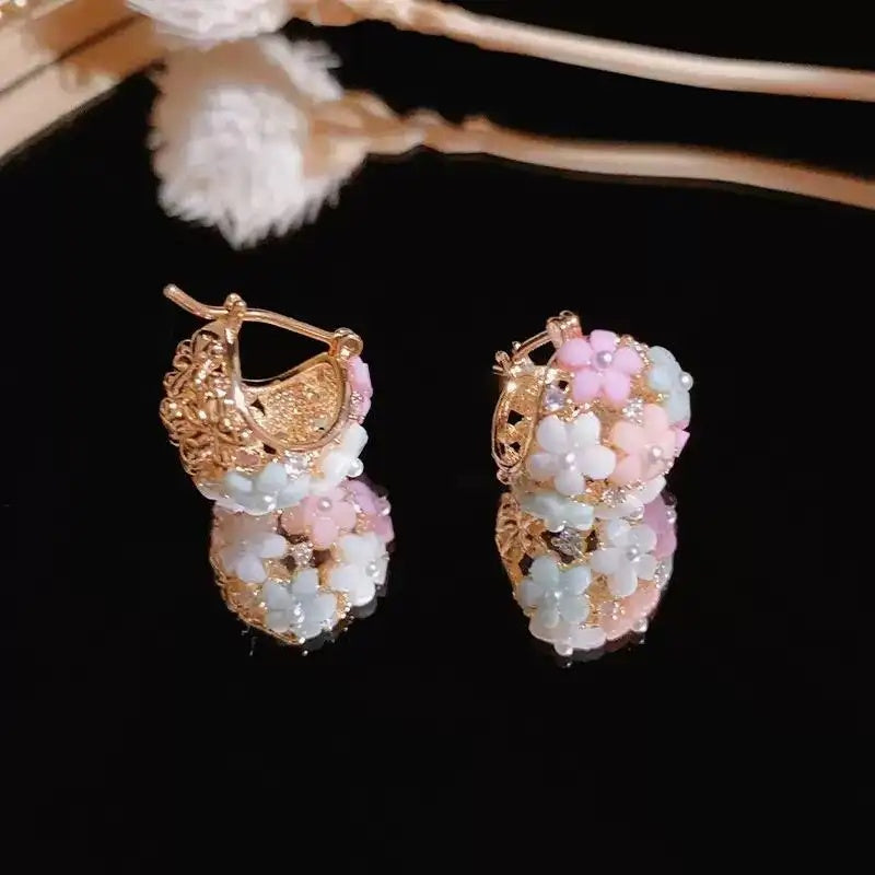 Summer Crystal Pearl Flower Basket Ear Cuffs