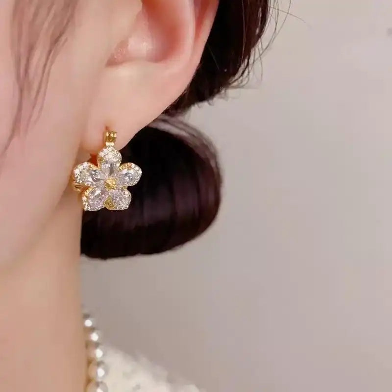 Summer Double-Sided Crystal Petal Ear Cuffs