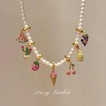 Summer Fruit Fiesta Colorful Fruit Pendant Necklace