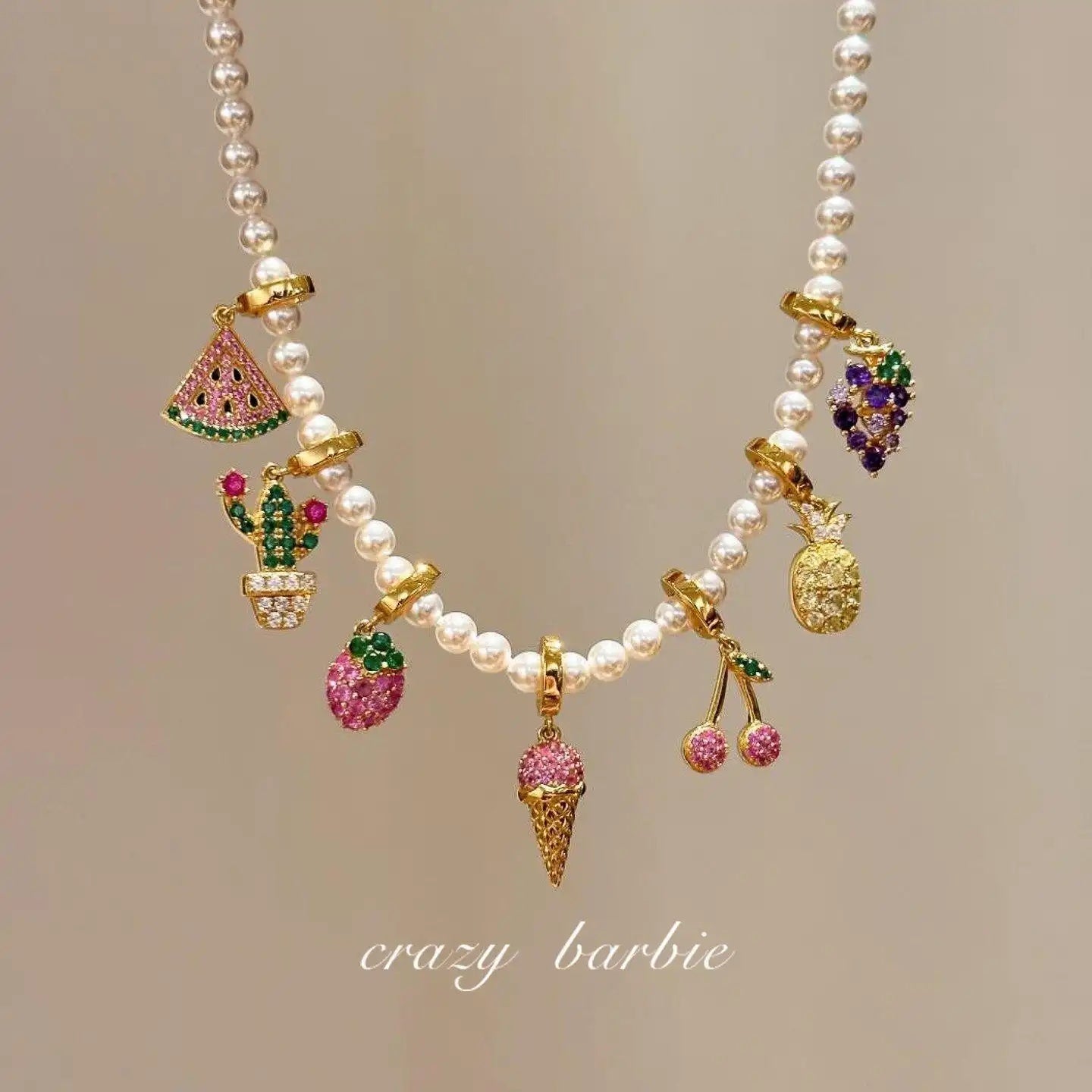 Summer Fruit Fiesta Colorful Fruit Pendant Necklace