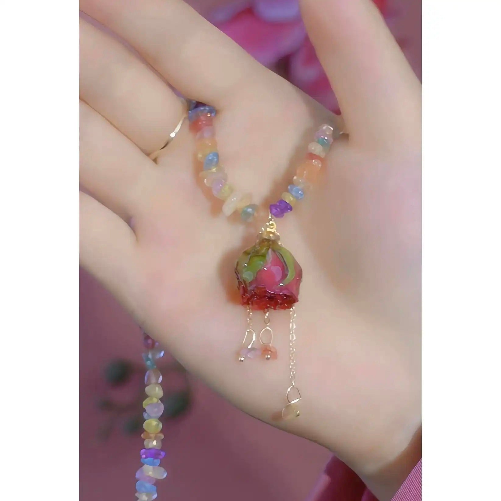 Summer Gorgeous Eternal Rose Purple Pendant Necklace
