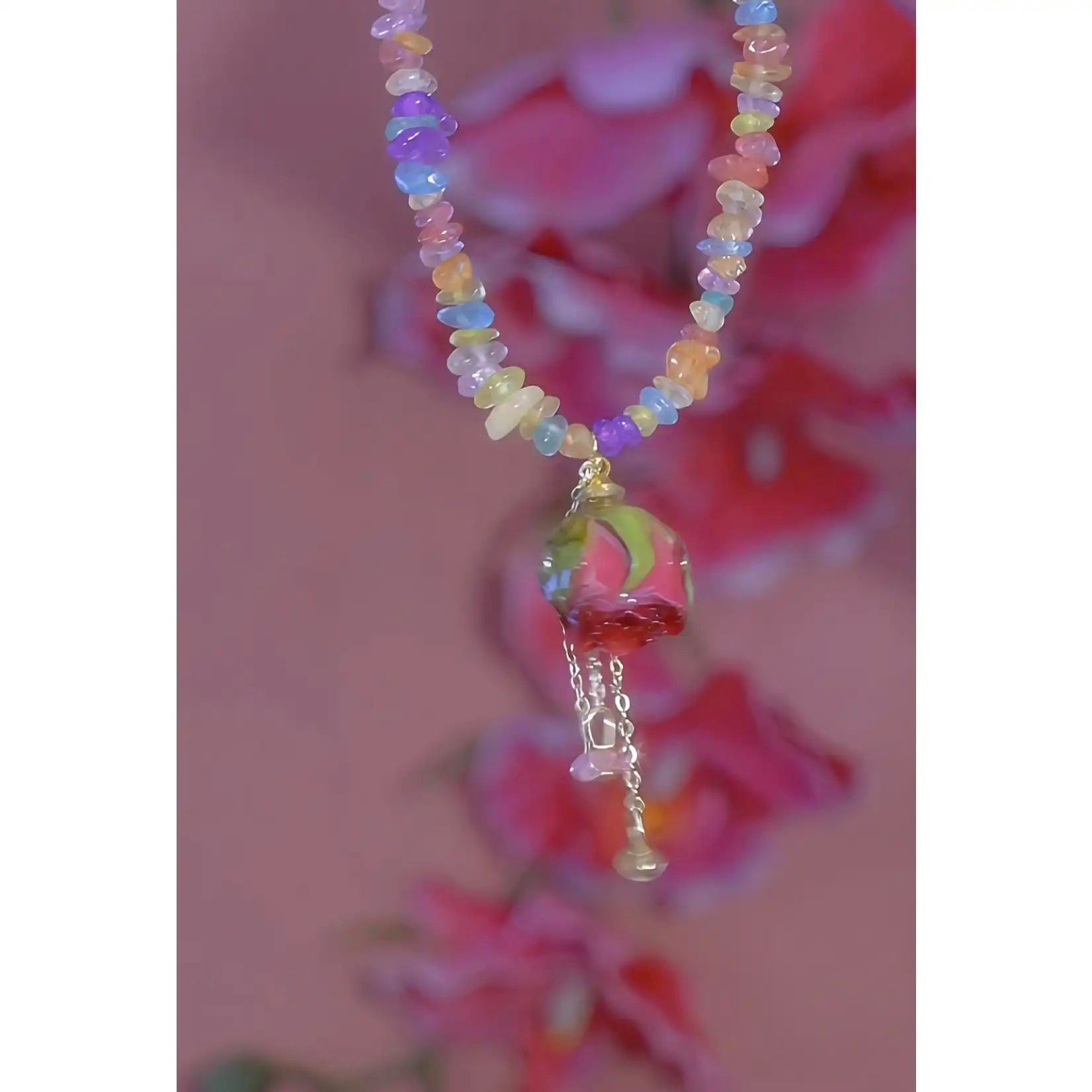 Summer Gorgeous Eternal Rose Purple Pendant Necklace
