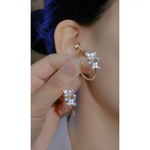 Summer Minimalist Crystal Double Petal Hoop Earrings