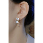 Summer Minimalist Crystal Double Petal Hoop Earrings