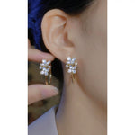 Summer Minimalist Crystal Double Petal Hoop Earrings