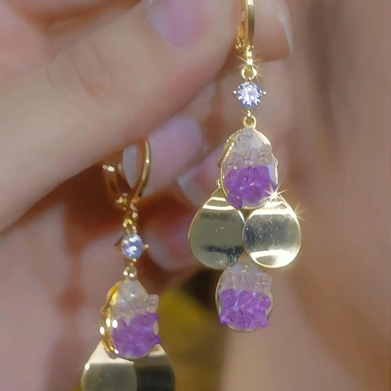 Summer Purple Crystal Petal Ear Cuffs