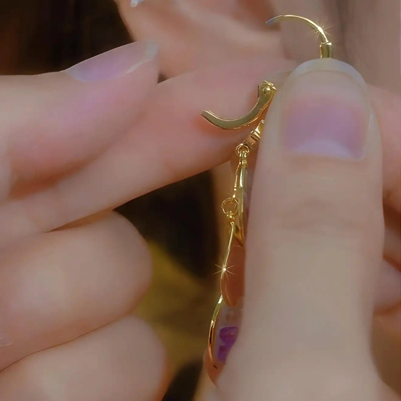 Summer Purple Crystal Petal Ear Cuffs