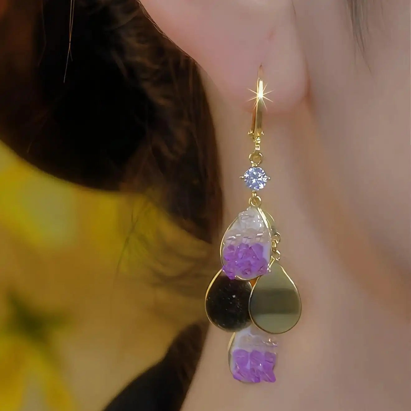 Summer Purple Crystal Petal Ear Cuffs
