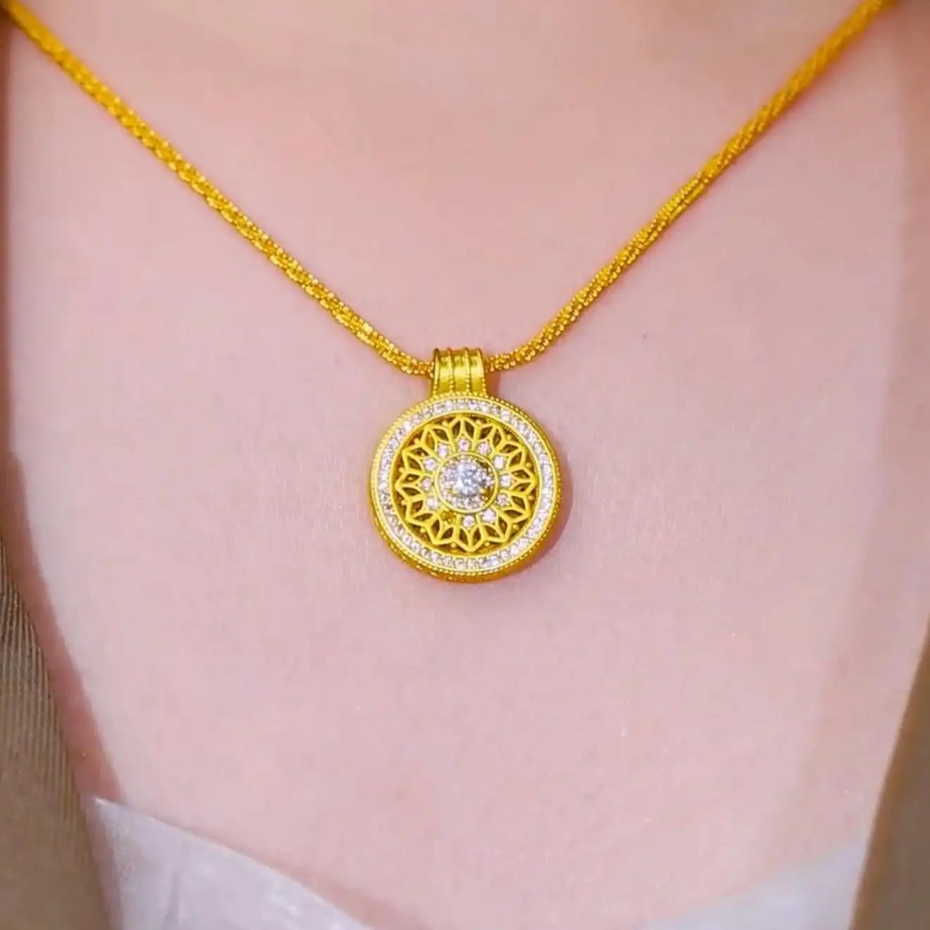 Sunflower Medallion Pendant Necklace