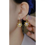 Sunflower Silver Floral Plant Stone Stud Earrings