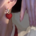 Synthetic Crystal Red 3d Heart Drop Earrings