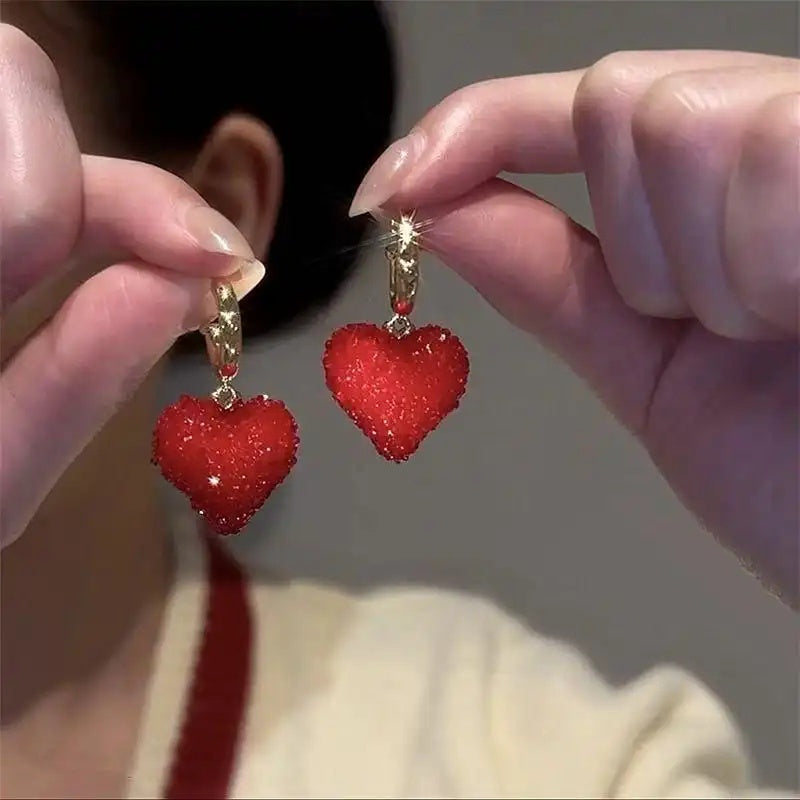 Synthetic Crystal Red 3d Heart Drop Earrings
