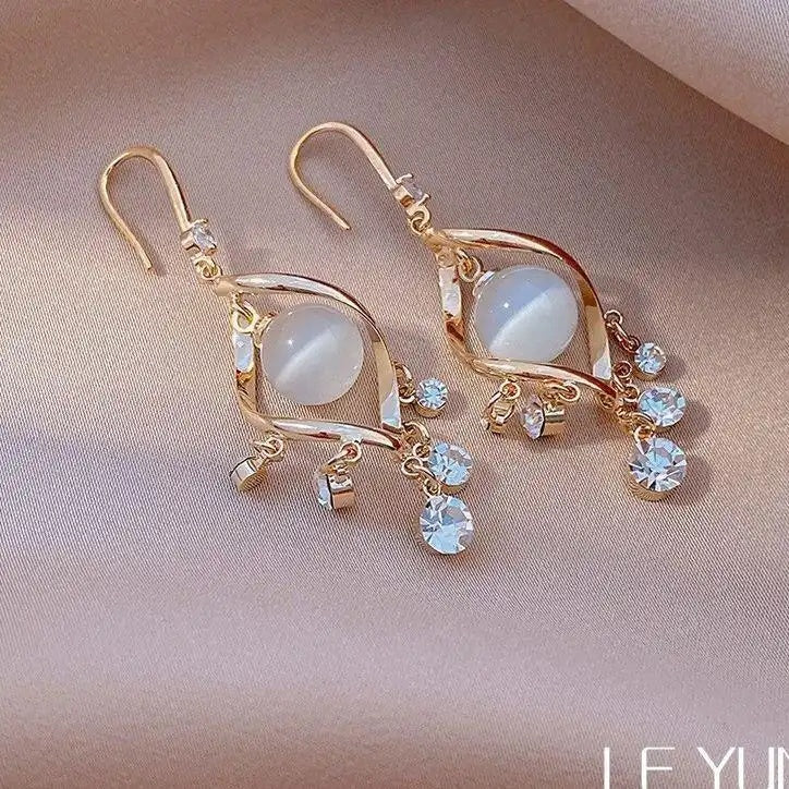 Tassel Cat Eye Drop Earrings