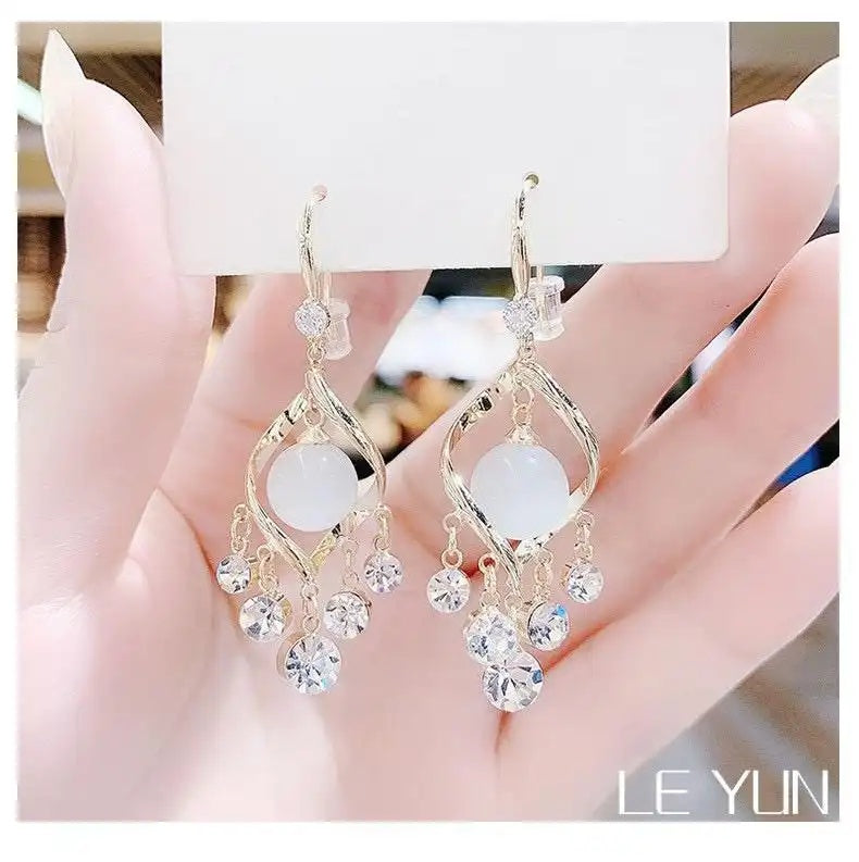 Tassel Cat Eye Drop Earrings