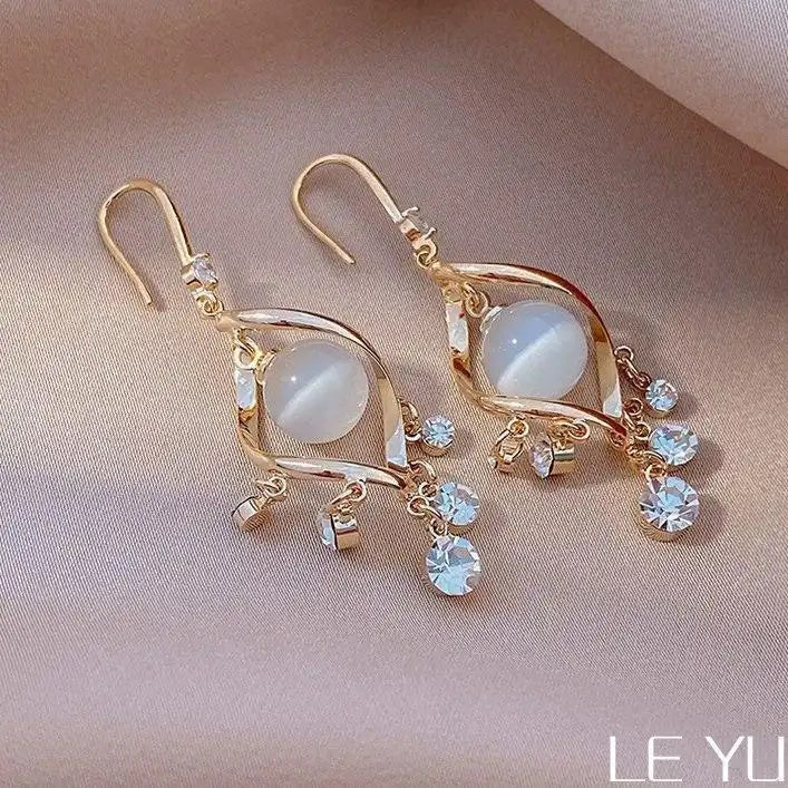Tassel Cat Eye Drop Earrings