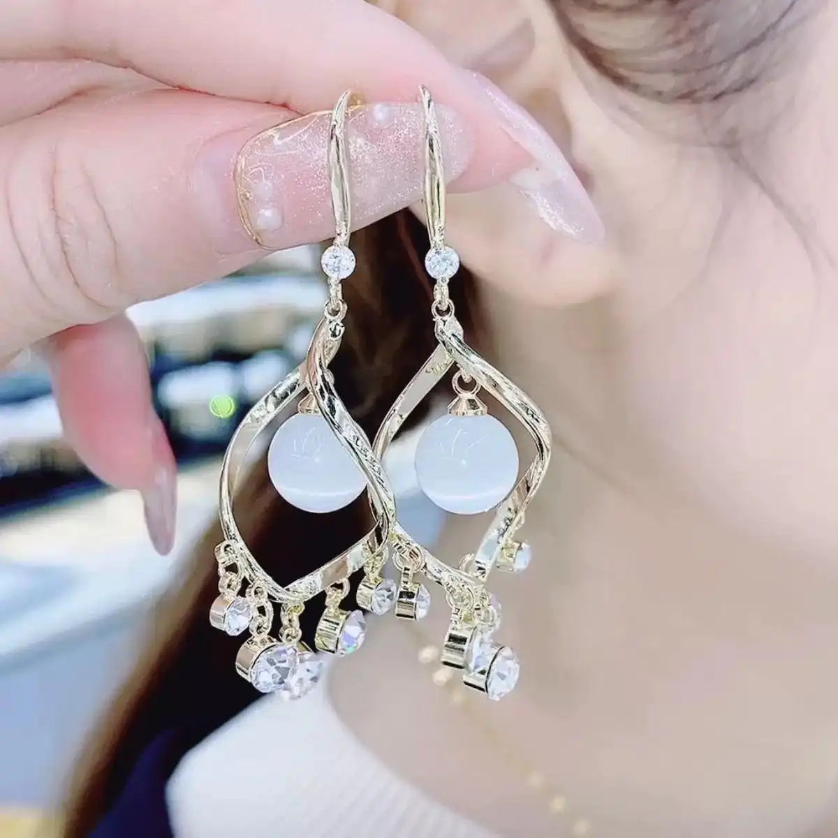 Tassel Cat Eye Drop Earrings