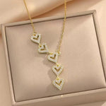 Tassel Heart Crystal Five Hearts Necklace
